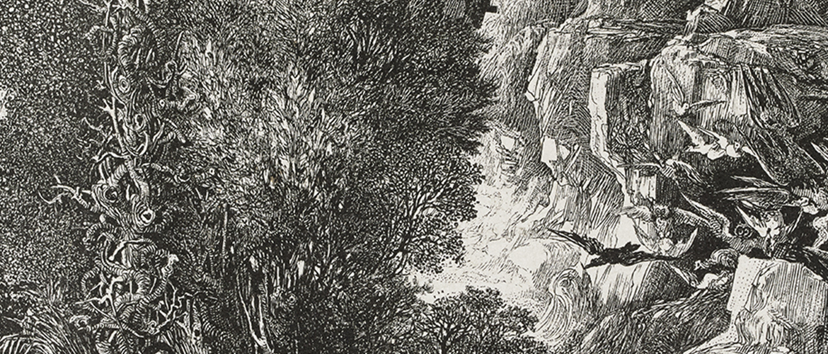 Frontispice pour fables et contes de Thierry-Faletans, 1868 Lithographie sur chine appliqué, épreuve rarissime du 1er état, 25,2 x 20,5 cm ; feuille 48,6 x 32,1 cm © Beaux-Arts de Paris
